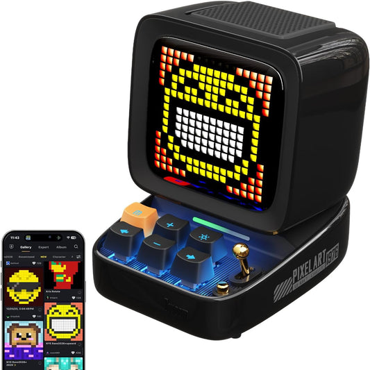 Ditoo Retro Pixel Art Game Bluetooth Speaker with 16X16 LED App Controlled Front Screen (Black)