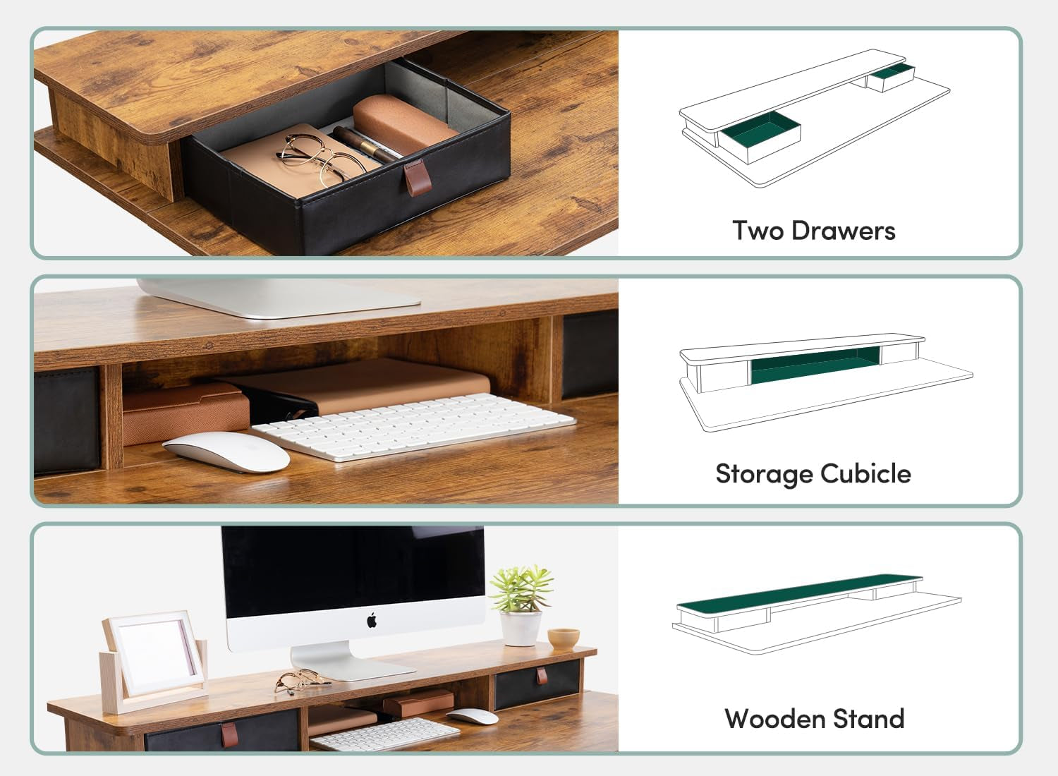 55'' Height Adjustable Electric Standing Desk with Double Drawer, Home Office Computer Desk with 4 Height-Adjustable Feets & 2 Hooks, Rustic Brown