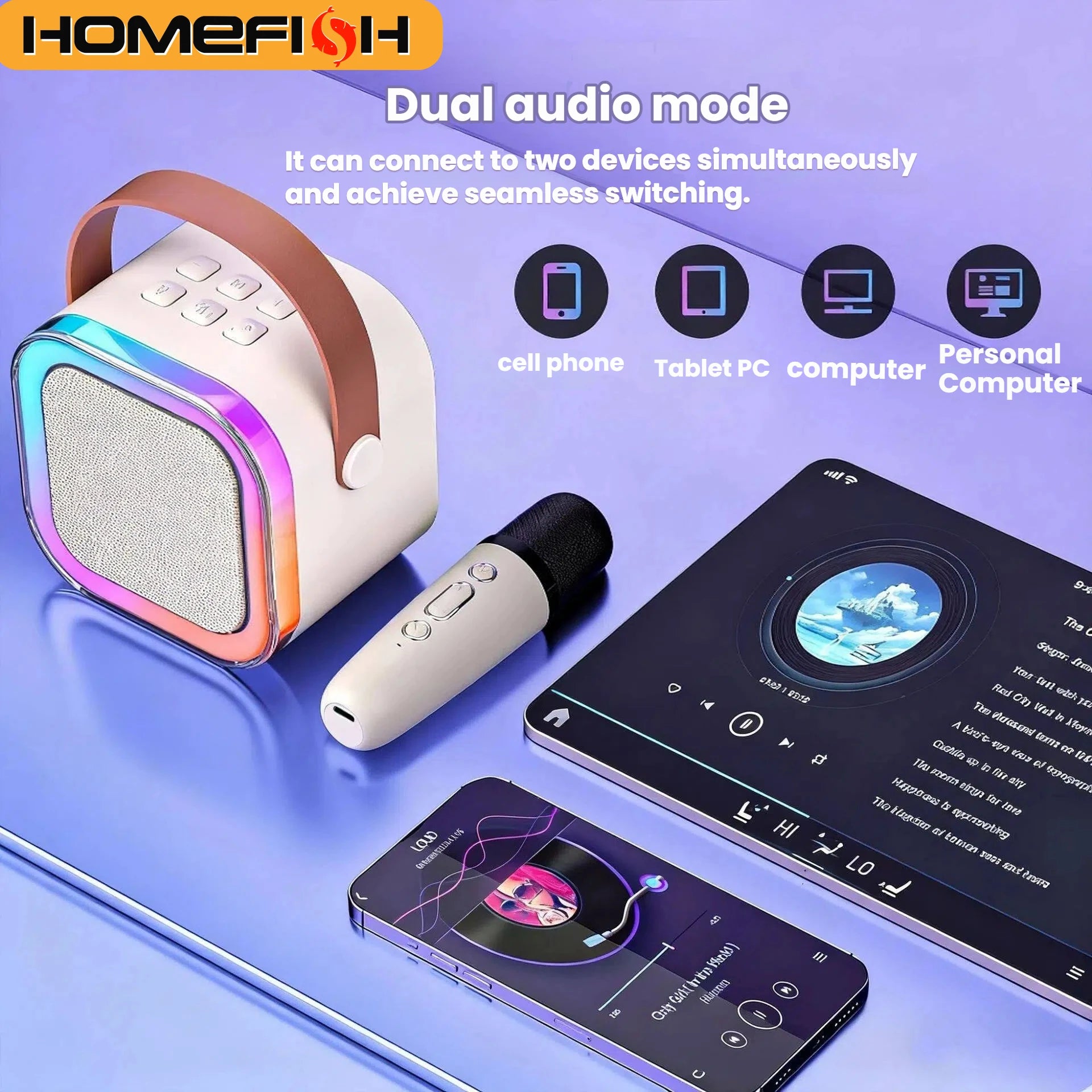 K12 Karaoke Machine Portable 5.3 PA Speaker System with 1-2 Wireless Microphones Home Family Singing Children'S Gifts