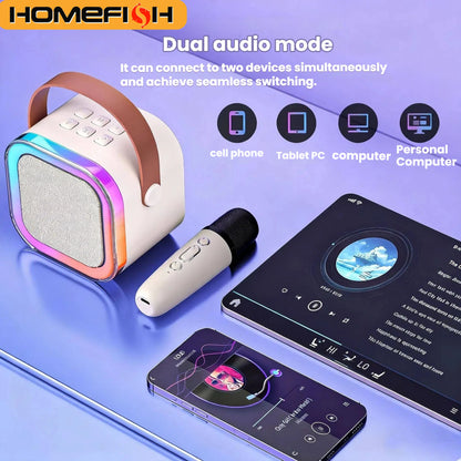 K12 Karaoke Machine Portable 5.3 PA Speaker System with 1-2 Wireless Microphones Home Family Singing Children'S Gifts
