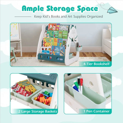 3-In-1 Double Sided Magnetic Dry-Erase Board with Stool and Flipped Writing Desktop