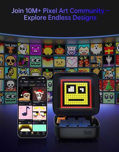 Ditoo Retro Pixel Art Game Bluetooth Speaker with 16X16 LED App Controlled Front Screen (Black)