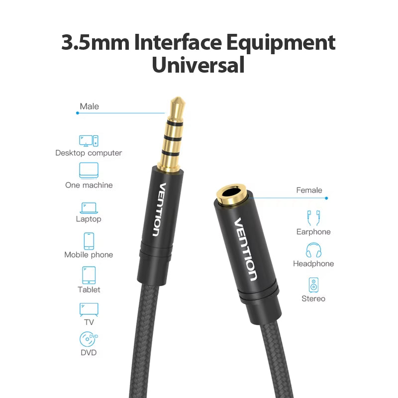 Jack 3.5 Aux Extension Cable for Car Laptop Mini PC TV Xiaomi Huawei Stereo 3.5 Mm Jack Headphone Speaker Cable Auxiliar