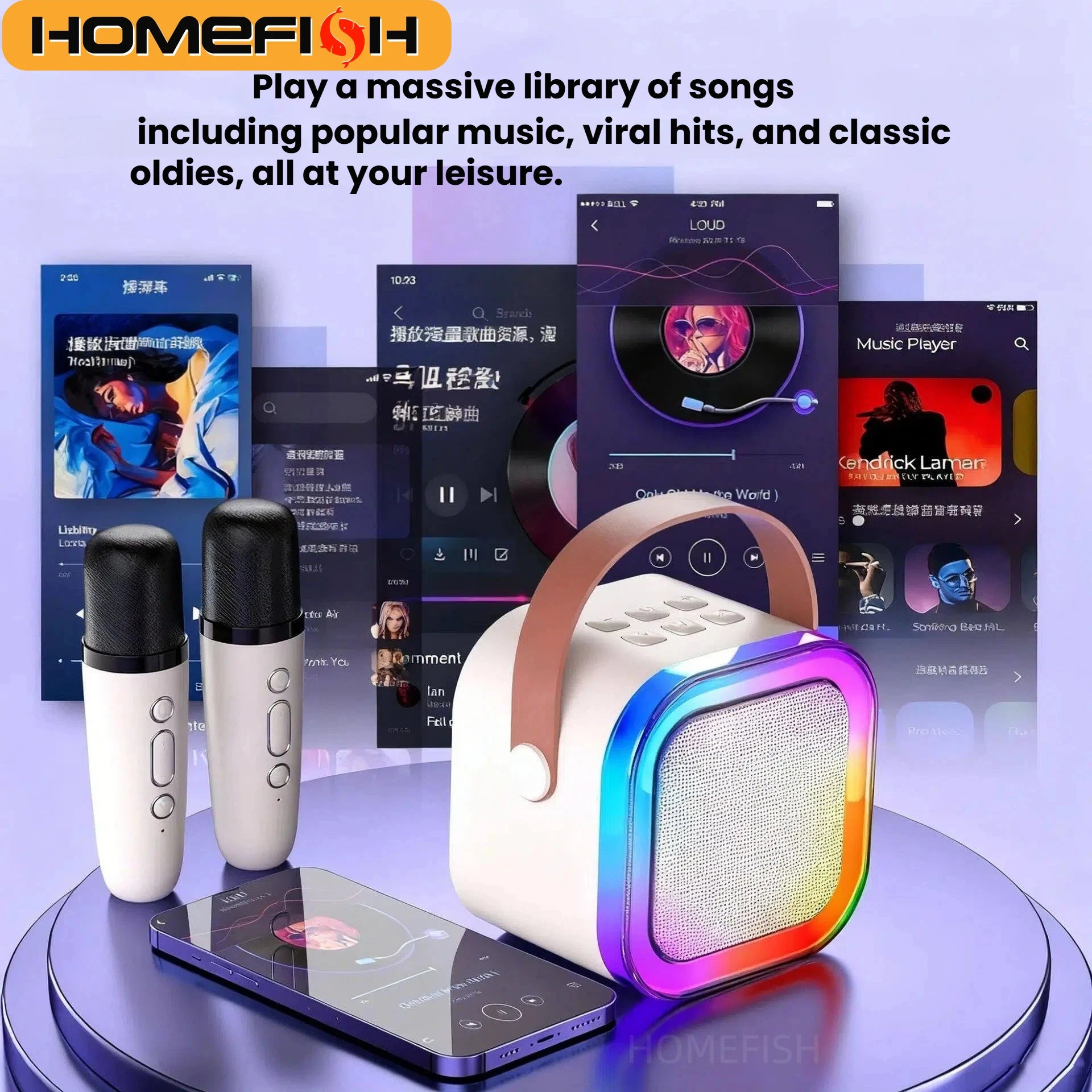 K12 Karaoke Machine Portable 5.3 PA Speaker System with 1-2 Wireless Microphones Home Family Singing Children'S Gifts