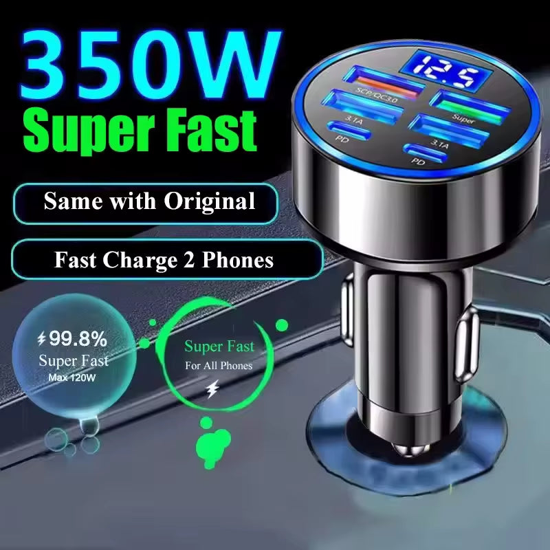 350W USB Car Charger PD QC3.0 USB C Car Phone Charger Type C Adapter for Iphone Samsung Huawei Xiaomi Quick Charge ﻿