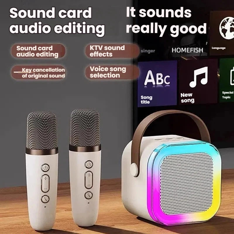 K12 Karaoke Machine Portable 5.3 PA Speaker System with 1-2 Wireless Microphones Home Family Singing Children'S Gifts