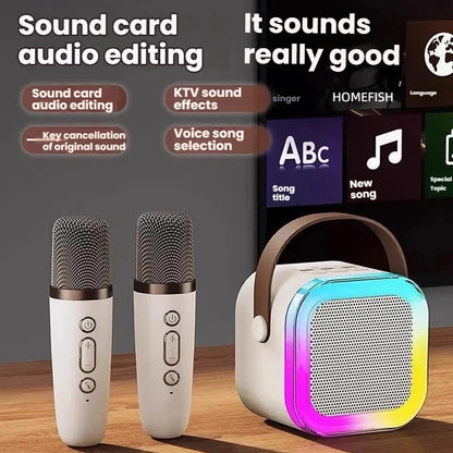 K12 Karaoke Machine Portable 5.3 PA Speaker System with 1-2 Wireless Microphones Home Family Singing Children'S Gifts