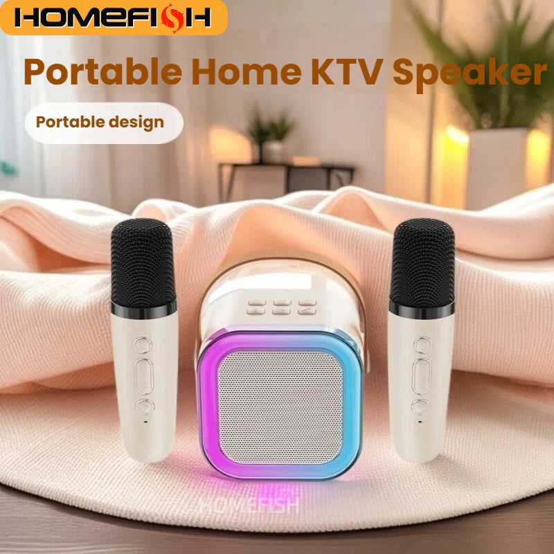 K12 Karaoke Machine Portable 5.3 PA Speaker System with 1-2 Wireless Microphones Home Family Singing Children'S Gifts
