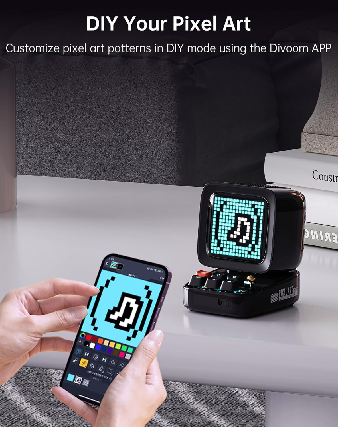 Ditoo Retro Pixel Art Game Bluetooth Speaker with 16X16 LED App Controlled Front Screen (Black)