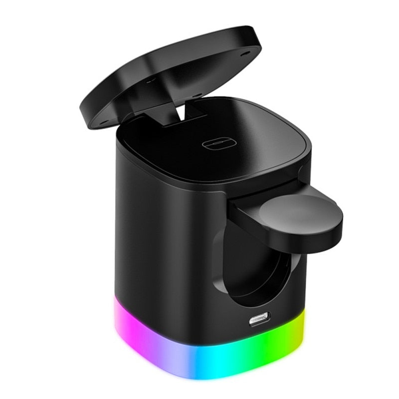 3 in 1 Magnetic Wireless Fast Charger for Smart Phone RGB Ambient Light Charging Station for Airpods Iwatch