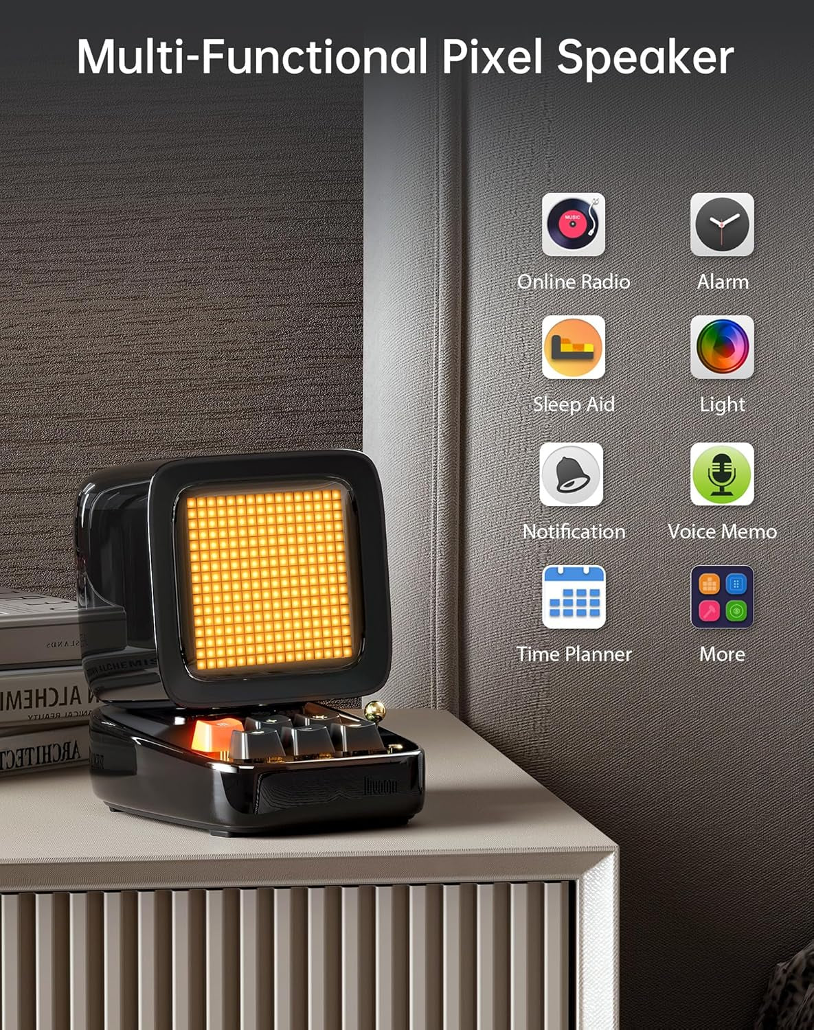 Ditoo Retro Pixel Art Game Bluetooth Speaker with 16X16 LED App Controlled Front Screen (Black)