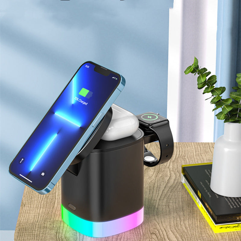 3 in 1 Magnetic Wireless Fast Charger for Smart Phone RGB Ambient Light Charging Station for Airpods Iwatch