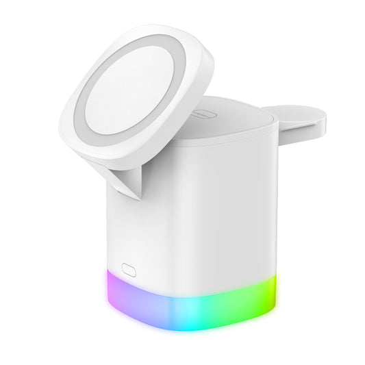 3 in 1 Magnetic Wireless Fast Charger for Smart Phone RGB Ambient Light Charging Station for Airpods Iwatch